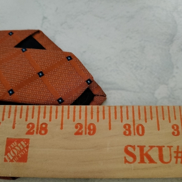 Brooks Basics Orange Tie with Blue Diamond Pattern Silk Necktie Formal Business - Picture 7 of 9